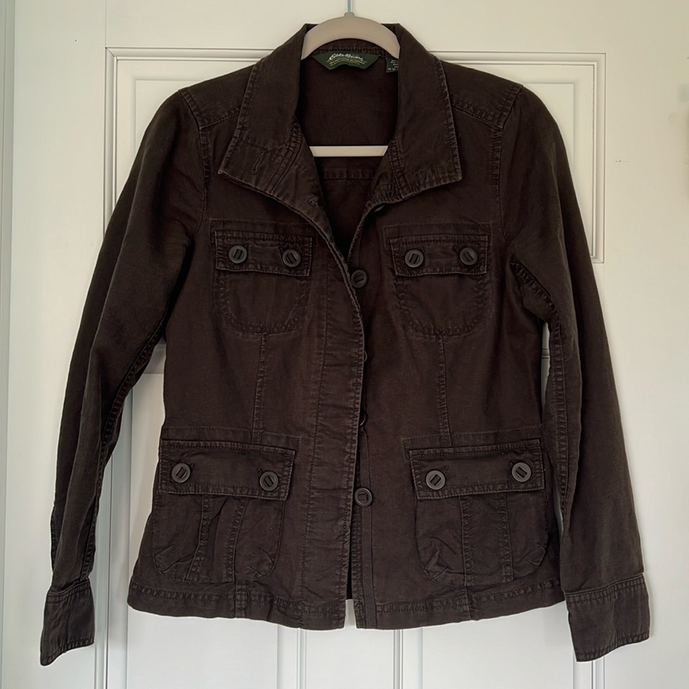 Eddie Bauer Cotton Linen Button Down Utility Shirt Jacket